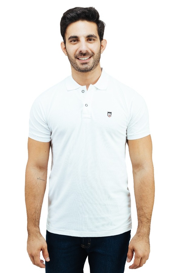 Playera Tipo Polo Color Blanco Con Bordado Slim Fit Para Hombre